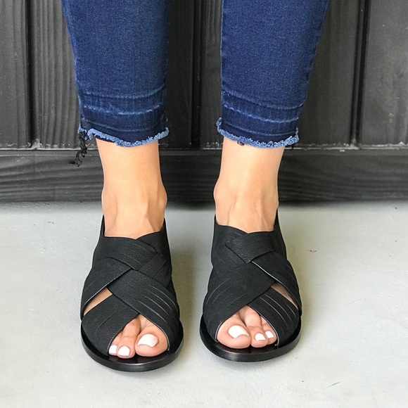 Black Leather Slingback Flat Huarache Sandals - Picture 3 of 8